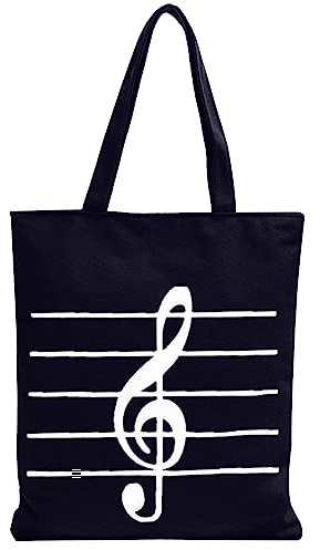 KAYEF Borse per La Spesa Riutilizzabili con Motivo Musicale, Borsa in Tela per Note Musicali, Borsa in Tela Nera, Borsa per Musica, Borsa a Tracolla per L'Uso Quotidiano