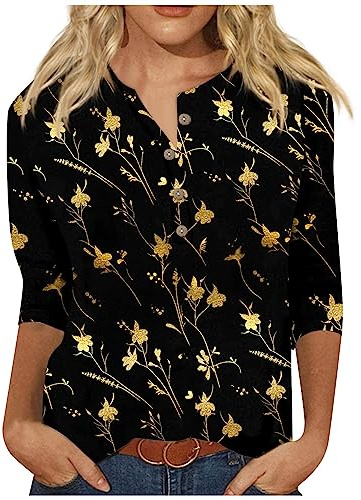 Chemise Blouse Femme T-Shirt Fête des Pères Grise Tee Shirt Grossesse Tissu Blanc Top Bandeau Hauts à Manches 3/4 Boutonné pour Dames