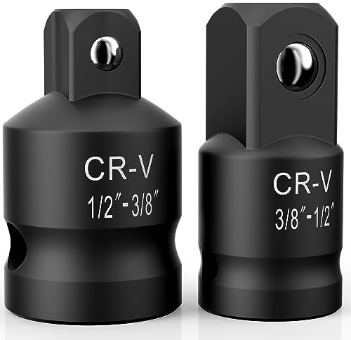 2PCS Impact Socket Adapter and Reducer Set,1/2 to 3/8 & 3/8 to 1/2 Impact Adapter Set Breaker Bar Wrench Conversion Kit Mechanic Tools | Impact Adapter Set,Impact Driver & Wrench Conversion Kit, CR-MO Steel Socket Adapter for Breaker Bar,Impact & Ratchet Wrench