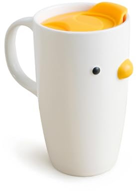 PURROOM Duck Coffee Mug with Lid, Travel Cup with Handle & Sealed Lid. 580ml Cute Chick Tall Cup, Safety Ceramic. Best Gifts for Coffee Lover.