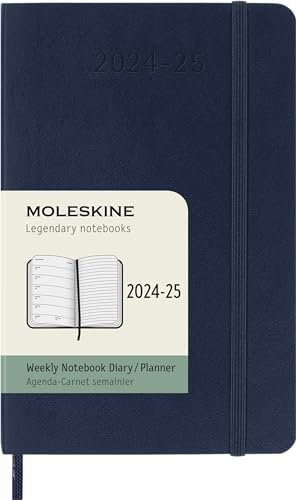 Moleskine Wochenplaner 2024-2025, WochenAgenda 18 Monate 2025 mit Platz für Notizen, mit weicher Abdeckung und elastischem Verschluss, Taschenformat 9 x 14 cm, Farbe Saphirblau