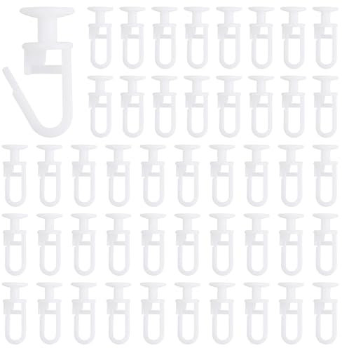 100 Pcs Plastic Curtain Hooks, 2.58x1.11cm White Rail Sliding hooks, Track Rollers Pulleys Glider hook for Shower curtains