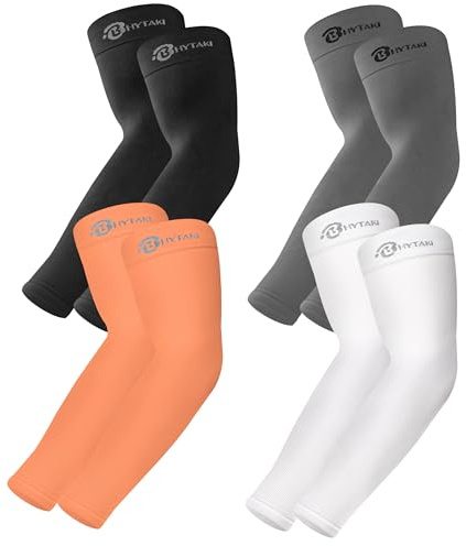 BHYTAKI 4 Pairs UV Sun Protection Arm Sleeves, UPF 50 Sports Cooling Arm Compression Sleeves for Men Women Teenager