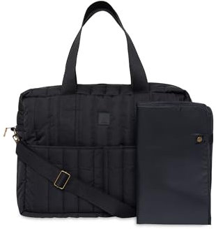 Jollein Wickeltasche Puffed Moos - Black - Wasserabweisend - Kinderwagentasche - Babytasche Multifunktional - Schwarz