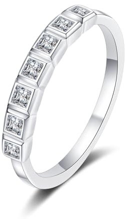 Whoiy Bandring 585 Weis Gold Prinzessinnenschnitt, Damen Verlobungsring Hochzeitsringe 14kt Echt Gold mit Lab Diamant 0.56ct, D, VVS1-VVS2, Gr. 56 (17.8)
