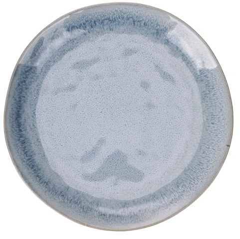Lot de 6 assiettes plates en grès, bleu ciel bord marron, The Market E