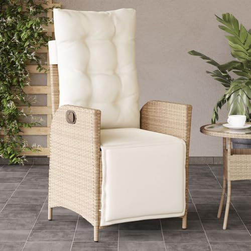Homgoday Gartensessel mit Fußteil Gartenstühle Gartenstuhl mit Liegefunktion Rattansessel Rattanstühle Balkonstühle Relaxsessel Verstellbar Rückenlehne Gartenmöbel Beige Poly Rattan