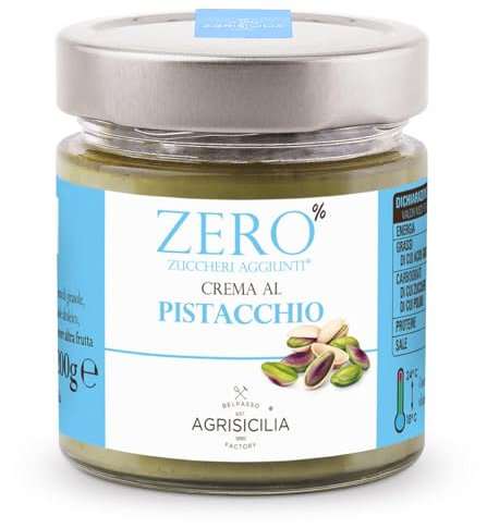 Agrisicilia crema spalmabile al Pistacchio zero% zuccheri aggiunti con poche calorie e ideale per colazione e merenda vasetto da 200 grammi