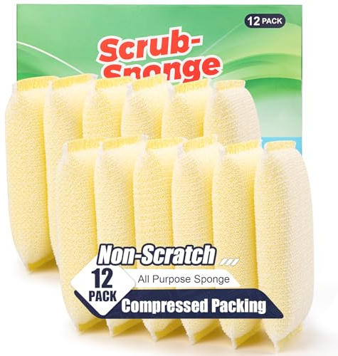 All-Purpose Non Scratch Sponges，Sponges Kitchen for Washing and Cleaning Dishes, Non-Stick Cookware,Premium Scrub and Scrubbers，Cleaning of Kitchen, Bathroom,and Household,12Pad