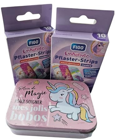 Pflaster für Mädchen mit Einhorn-Motiv in Aufbewahrungsbox. 2x Nachfüllpflaster Einhörner. Geschenkset/Pflasterset mit 44 Kinderpflaster.