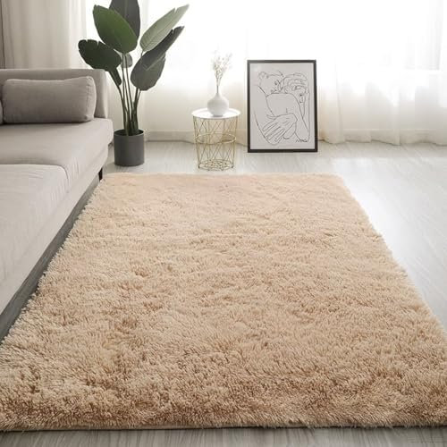YUANWAN Hochflorteppich Langflor Teppich 70 x 120 cm Weich Flauschig Moderne Deko Flauschiger Teppich für Schlafzimmer Shaggy Teppich für Wohnzimmer, Schlafzimmer, Beige