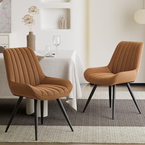 Moderner gepolsterter Esszimmerstuhl - Extra dickes Sitzkissen, Künstlicher Stoff Esszimmerstühle Küchenstuhl Polsterstuhl Wohnzimmerstuhl Sessel mit Rückenlehne, Metallbeine (Braun, 2er Set)