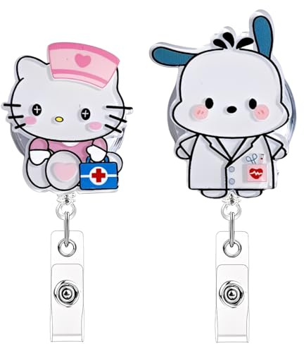 EIROVYA Krankenschwester Ausweishalter, Krankenschwester Badge Reel, Einziehbare Abzeichenhalter, Karikatur Ausweishalter, Ausweishalter mit Clip für Krankenschwester Ärzte Doktor Lehrer, 2 Stück
