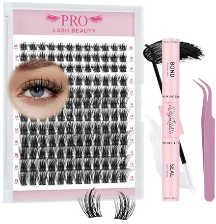 DIY Wimpernverlängerung Kit, individuelle Wimpern Kit mit 144 Pcs Cluster Wimpern Bindung und Siegel, Wimpern Applikator (Attraction-8-16mm mix)