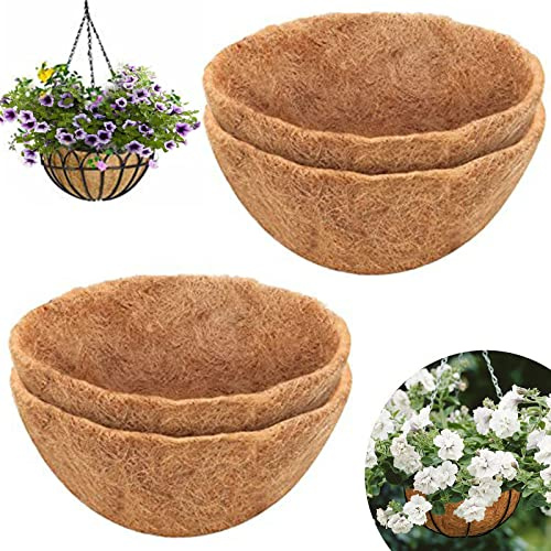 TOYZLY 4PCS Hanging Basket Liner, 18 Inch, Round Coco Liner for Hanging Baskets, Natural Coconut Fibre Basket Liners for Plants, Replacement Liner for Wall Planters, Indoor Outdoor Garden Balcony Use