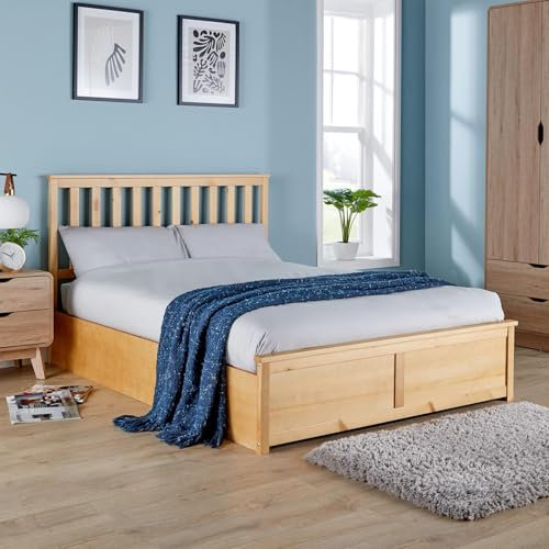 Home Source Ottoman King Size Pine End Lift Storage Bed, Gas Lift, Natural