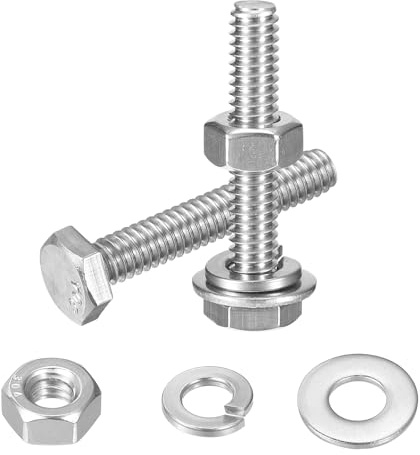 QUARKZMAN 5er Set Sechskantmuttern und Schrauben Sortiment Kit, 304 Edelstahl 1/4-20 x 1-1/2 Sechskantschrauben mit 1/4 Muttern und Unterlegscheiben für Bauwesen, Maschinenbau
