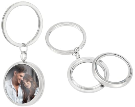 UNICRAFTALE 2Pcs Round Locket Keychain For Women Men Stainless Steel Personalized Custom Friendship Memory Locket Key Chain with Photo Charm for Friends Wedding Birthday Gift 39mm