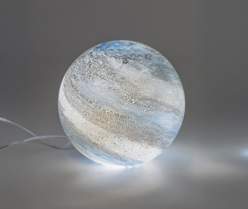 formano Kugellampe Luxor Glas Marmor blau Design 24cm Tischlampe aus weißem Glas mit farbigem Dekor - E14 Fassung - stilvolle Ambientebeleuchtung für Wohnzimmer, Schlafzimmer & Flur