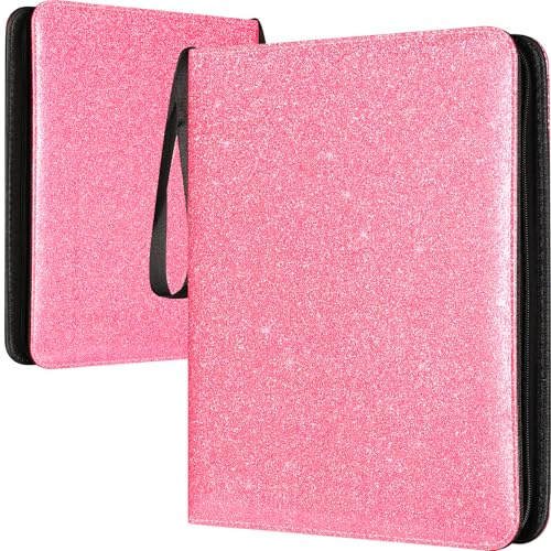 9 Pocket Card Binder Glitter - 1080 Double Sided Pocket PU Premium Zip Trading Card Binder Collectible Card Albums for MTG, TCG, Sports Cards, Game Cards Pink