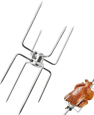 Fleischklammern für Drehspieß 18.5x10.5cm UNIV Drehspieß Zubehör Edelstahl | Fleischnadel mit Feststellschraube Fleischklammer Doppelt für Hähnchen BBQ Fleischnadeln Grillparty im Freien