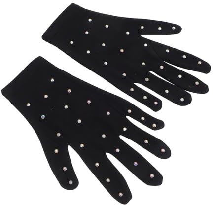Healvian Eiskunstlauf Handschuhe 1 Paar für Teens mit Strass Schwarz | Elastische Faser, Atmungsaktiv und Dehnbar, für Bühnenauftritte und Tanzpartys