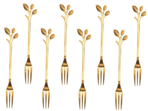 Hemobllo 8 piezas Tenedores de Postre de Acero Inoxidable Dorados Diseño Elegante para Frutas Tartas y Aperitivos Aptos para Lavavajillas y Uso Hogar Restaurantes y Fiestas
