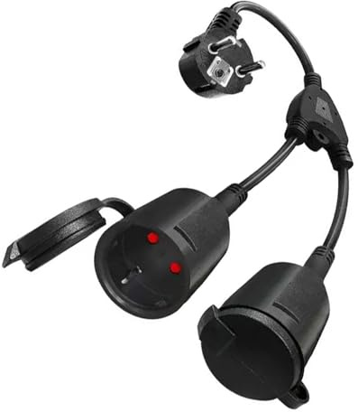 Verlängerungskabel mit Schuko Steckdosen, 2 in 1 Doppelstecker für Steckdose,16A/250V/Max Doppelstecker Verlängerungskabel Kurz mit Steckdosenadapter 2fach Schuko (Doppelstecker Schwarz)
