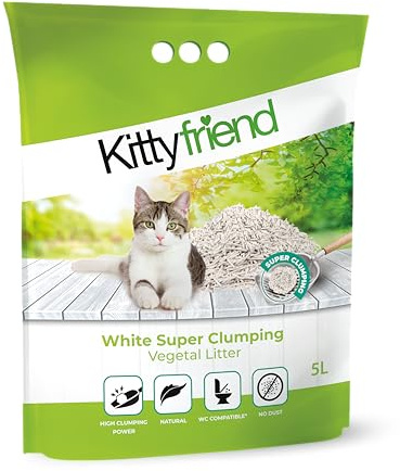 Kittyfriend - Arena para Gatos Ultra Aglomerante | Pellets Blancos de procedencia Vegetal | Neutraliza olores | De Material Ligero para una Limpieza más Sencilla | 5L de Capacidad