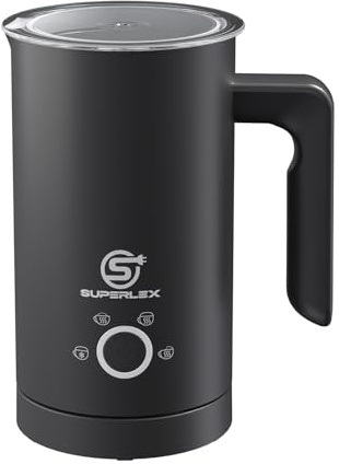 SUPERLEX Milk Frother Electric 4 in 1 Automatic Milk Steamer Warmer Hot and Cold Foam Maker for Latte Cappuccino Macchiato Hot Chocolate 150 ml Frothing 300 ml Heating Large Capacity Easy Clean