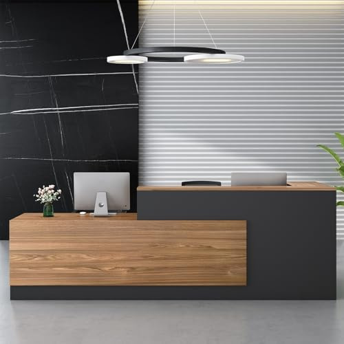 LumoHaus Empfangstheke, Empfangstisch, Einfach Moderner Empfangstresen, L-Förmiger Rezeptionstheke, Schreibtisch mit Theke Empfang, mit Tastaturschublade, Büromöbel, Ladentheke(Oak-L,78.74/200cm)