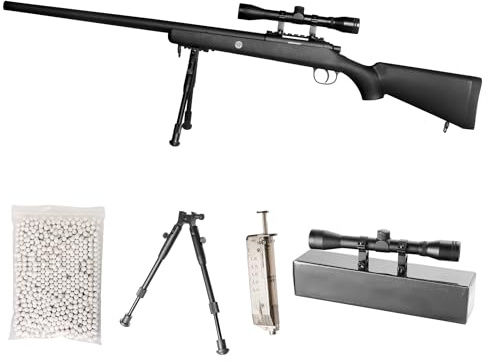 Fucile Sniper Softair M52 Bolt Action a Molla - Kit Professionale con Ottica Regolabile, Bipiede Metallico, 1000 Pallini 6mm e Spingi Pallino - potenza 0,9 joule