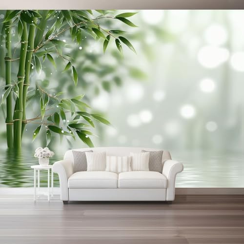 Papel Pintado Pared 3D Papel Tapiz Minimalismo Japonés Bambú Verde Esmeralda Aguas Poco Profundas Fotomurales 3D Tv Fondo Pared Dormitorio Murales Papel Tapiz Moderno