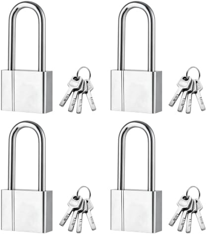 Lot de 4 cadenas lourds pour l'extérieur : cadenas en acier inoxydable 304 de 40 mm, étanche à long col avec 4 clés pour garages, clôtures de jardin, boîtes à outils, salle de sport
