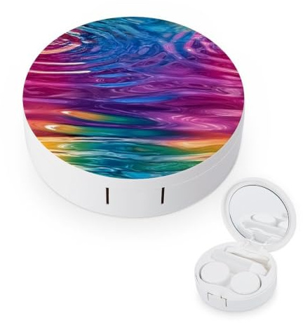 Rainbow Colored Water Rripples Round Contact Lens Case Storage Box | Colorful Print Contact Lens Soak Container Holder