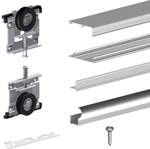 Kit SLID'UP 210 aluminium anodisé naturel pour 2 portes de placard coulissantes 16 mm - rail 1,8 m - 70 kg