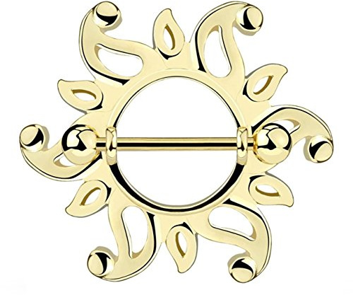 beyoutifulthings Ring TRIBAL Sonne 14 Karat VERGOLDET Brustwarzen-Piercing Intim-Piercing Brust-Piercing Edelstahl 1,6mm 19mm