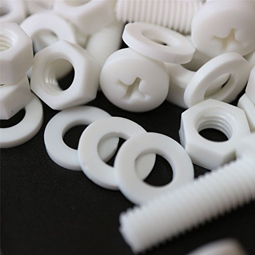 20 x Tornillo de cabeza cilíndrica Polipropileno Blancos (PP), Pernos Tornillos y Tuercas de Plástico, M6 x 20 mm, arandelas