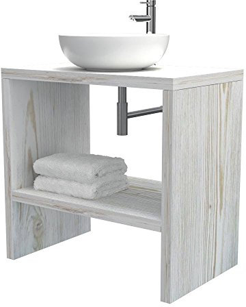 VE.CA - Mobile lavabo bagno - Mobile lavabo bagno a terra - Con mensola portaoggetti - Colore Shabby chic, L80 - P50 - H78 cm - Mobile moderno in legno - Made in Italy