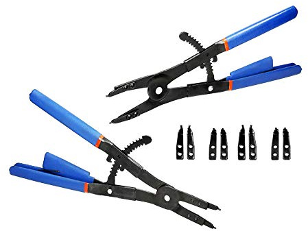 10tlg. Sprengringzange mit Ratsche 400 mm - Extra Groß - Aussen/Innen - Seegeringzange Sicherungszange - im Koffer