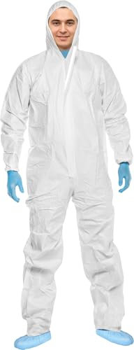 ACE CoverX Arbeits-Overall mit Kapuze - Einweg-Schutzanzug für die Arbeit - gegen Chemikalien & Partikel - Weiß - XXL