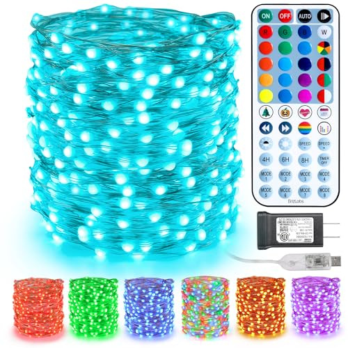 BrizLabs Color Changing Fairy Lights, 66ft 200 LED Rainbow Christmas Fairy Lights with Remote, RGB Xmas Tree Light with Timer Dimmable Twinkle Light Music Sync for Indoor Xmas Halloween Easter Party