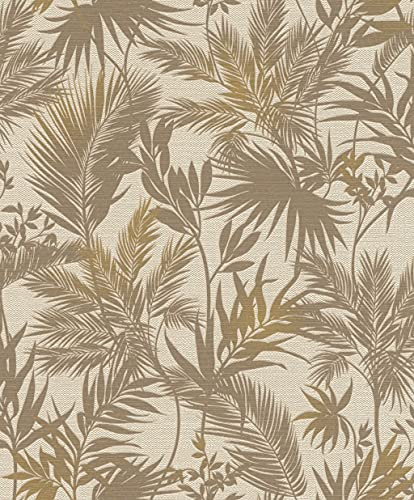 Rasch Papier peint intissé Kalahari 704136 - Beige clair, marron et or - Motif palmiers - 10,05 m x 53 cm (L x l)