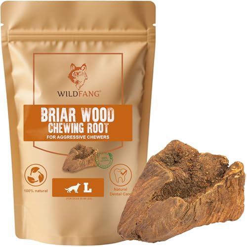 Wildfang® Tuggrot av Briar-trä, Stor – Splitterfritt tuggben i trä. Luktfria och naturliga tuggvänliga leksaker för hundens tandhälsa och friskt tandkött (för hundar 25–45 kg), 1-pack.