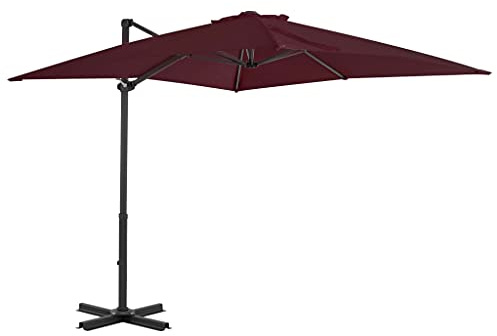 vidaXL Ampelschirm mit Aluminium-Mast Lüftung Kurbelsystem Sonnenschirm Gartenschirm Marktschirm Strandschirm Kurbelschirm Bordeauxrot 250x250cm
