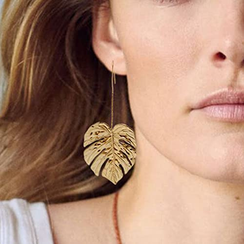 Doubnine Palm Leaf Earrings Monstera Hollow Gold Silver Drop Dangle Tropical Earrings Bohemian Summer Festival Jewelry for Women Girls (Gold)