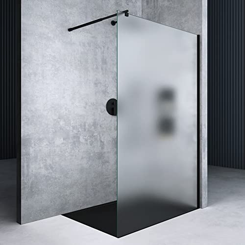 Mai & Mai Duschwand für Dusche Duschabtrennung 120x200cm Walk-In Dusche | Duschtrennwand Schwarz 10mm ESG-Sicherheitsglas NANO Glas Vollsatiniert BRAM1 Bremen02VS