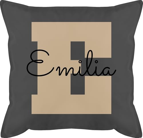 Kissen 50x50 - Initialen Anfangsbuchstabe - Personalisiertes Geschenke mit Namen Weihnachts-Geschenke Geschenkideen Wichtelgeschenk - 50 x 50 cm - Grau - Buchstaben e namenskissen Buchstabe und Name