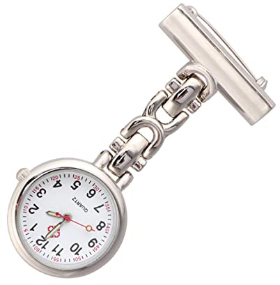 ULTECHNOVO Medizinische Krankenschwester Taschenuhr Brosche Weiß mit Clip | Zinklegierung, Tragbare Hängeluhr für Pflegepersonal, Schlichtes Retro Design, für Klinik und Krankenhaus