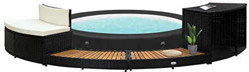 ZEYUAN Einfassung, Umrandung, Poolumrandung, Pool Verkleidung, Outdoor, Pool Aussenverkleidung, Schwarz Poly Rattan und Massivholz Akazie